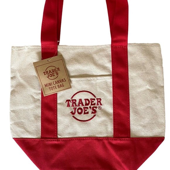 NWT Trader Joe’s Mini Canvas Tote Bag Red NEW - Picture 1 of 3